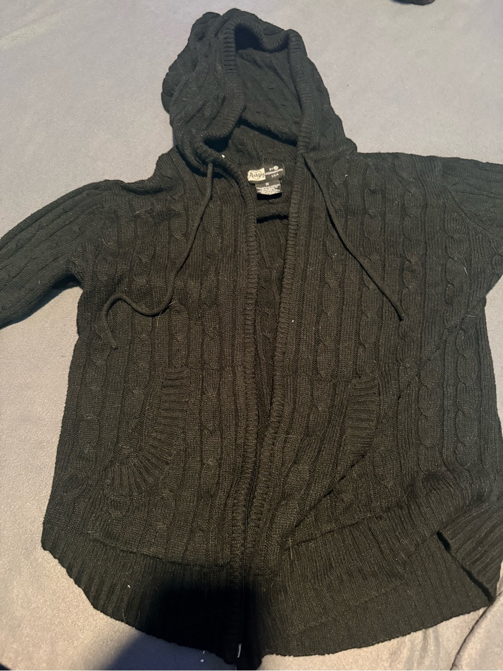 Ashley By 26 International Black Hooded Cable-Knit Cardigan